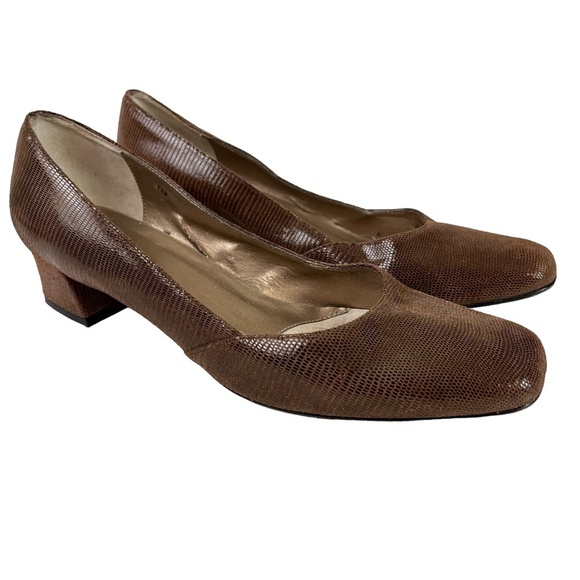 VAN ELI VANELI Genuine Leather Chocolate Brown Slip On Block Heel Pumps Shoes 11 - Picture 1 of 16